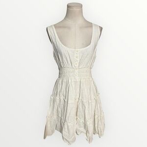 URBAN OUTFITTERS Cream White Sleeveless Mini Dress Boho Bohemian L Vacation